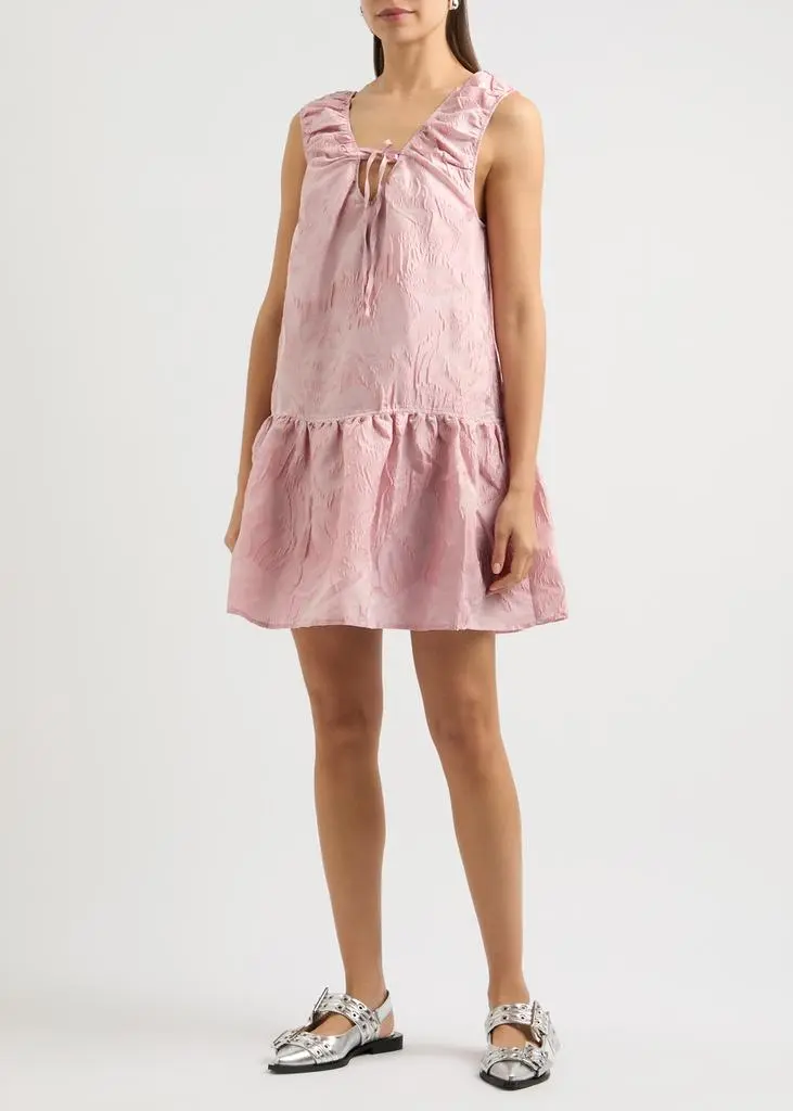 Ganni Floral-jacquard cloqué mini dress 4