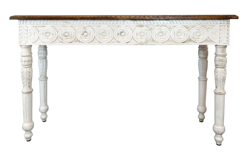 Hivvago 48" Natural and White Solid Wood Distressed Console Table