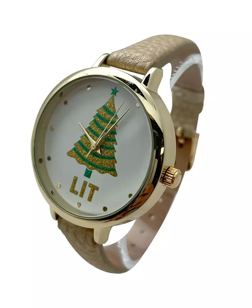 Olivia Pratt Gold Faux Leather Christmas Themed Women Watches