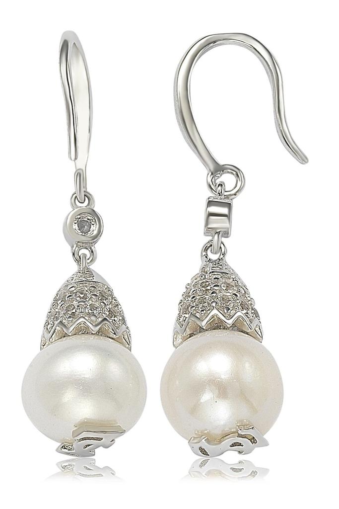 Suzy Levian Sterling Silver 8mm Freshwater Pearl & Created Sapphire Earrings