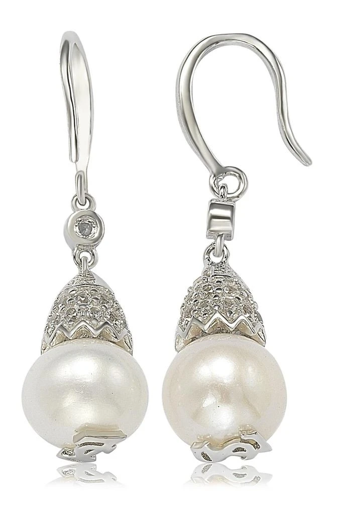 Suzy Levian Sterling Silver 8mm Freshwater Pearl & Created Sapphire Earrings 1