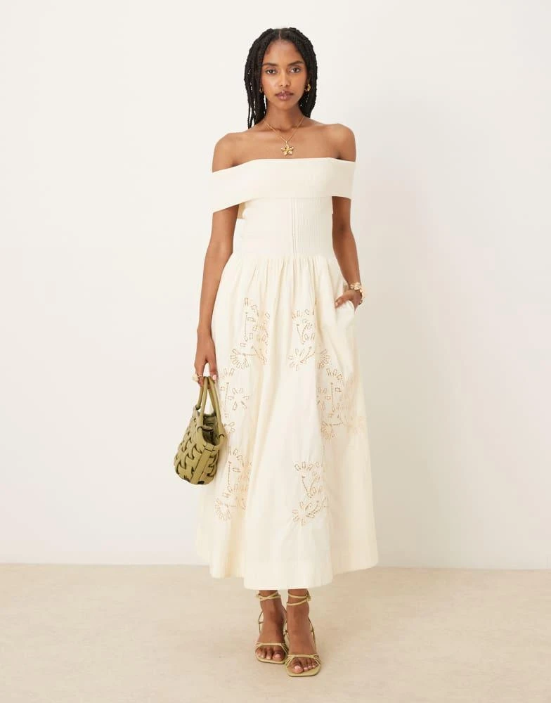 mango dress beige Beige Embroidered Folk Garden V-Neck Maxi Dress