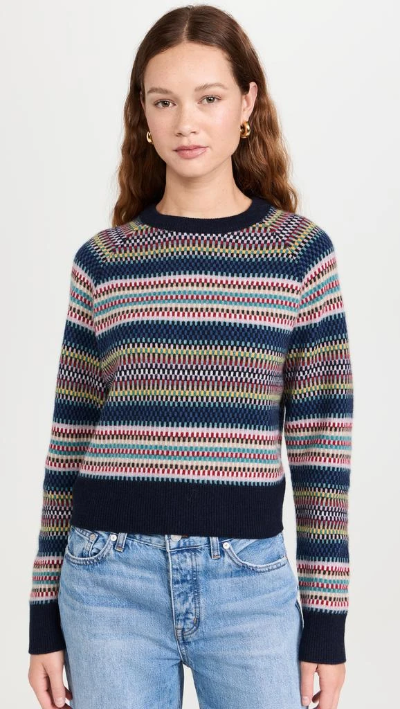 White  Warren Cashmere Striped Multi Check Sweatshirt 6