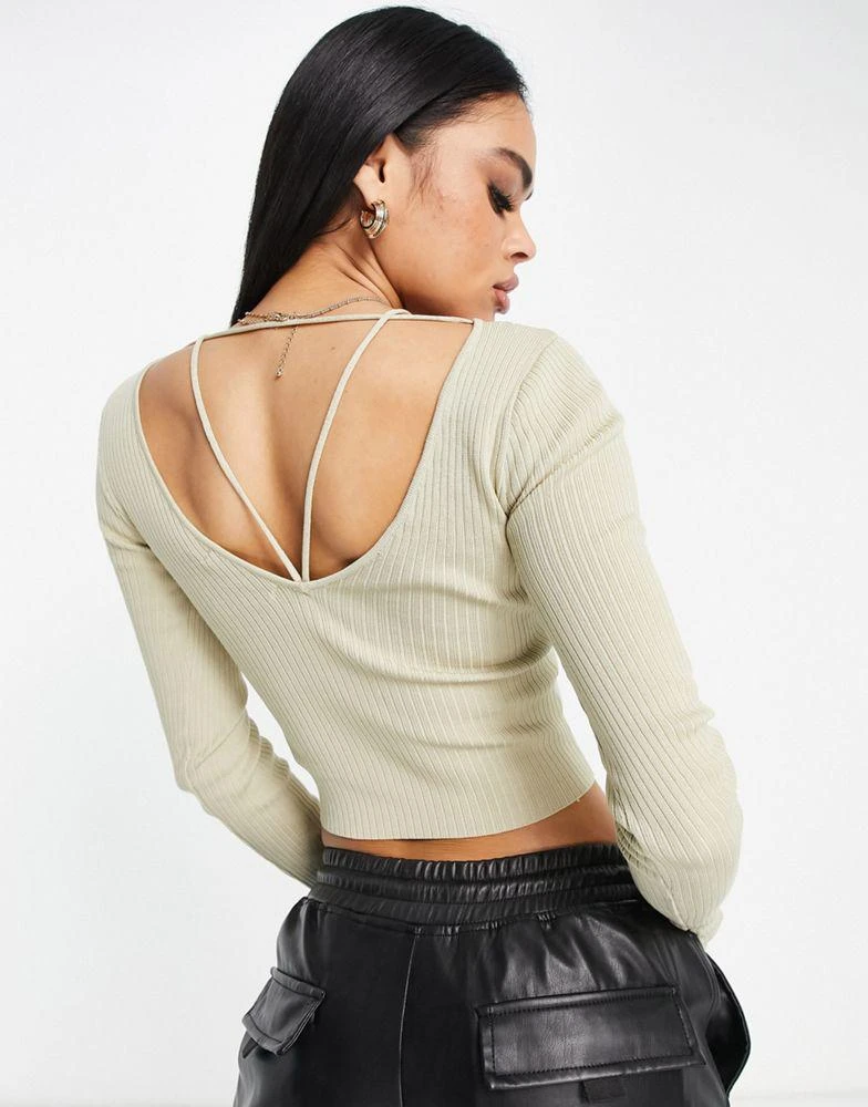 NA-KD NA-KD  X Sofia Coelho deep v strap detail long sleeve top in beige 3