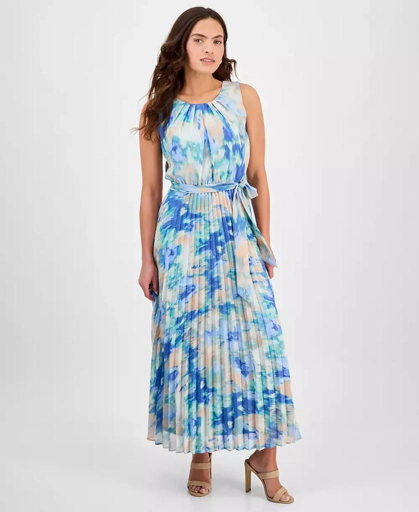 Sandra Darren Petites Pleated Tie-Waist Sleeveless Dress 1