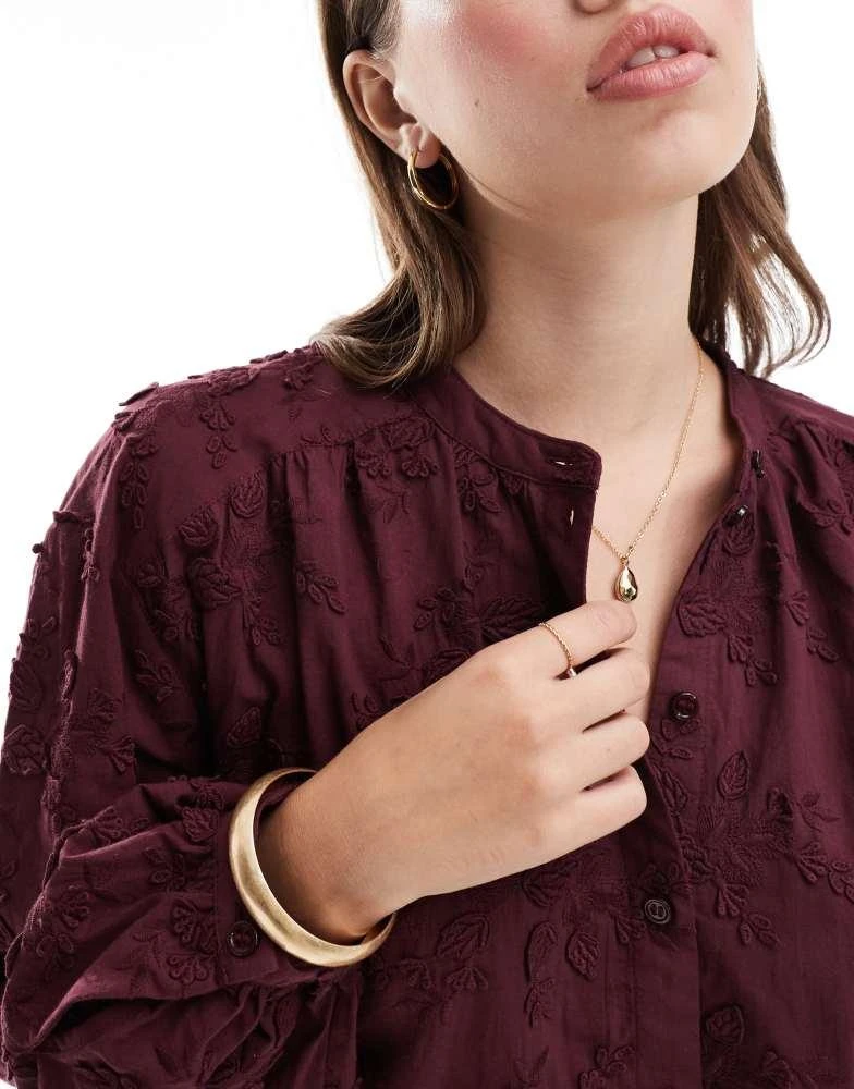 & Other Stories & Other Stories floral embroidered blouse in burgundy 4