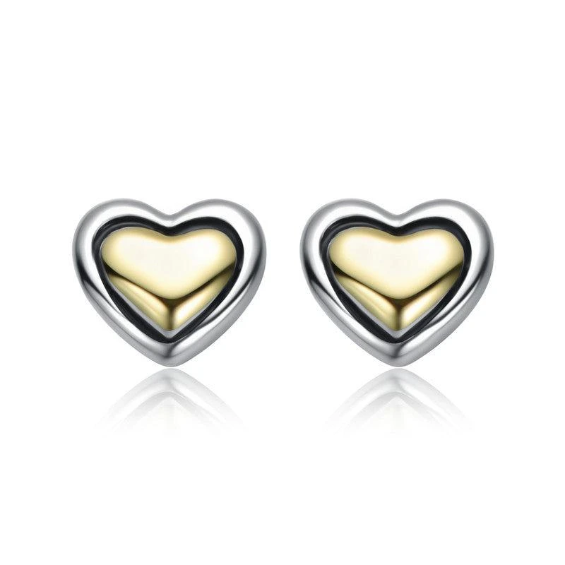 Genevive Sterling Silver Two-Tone Heart Design Stud Earrings 2