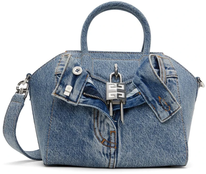 Givenchy Blue Mini Antigona Lock Denim Bag 1