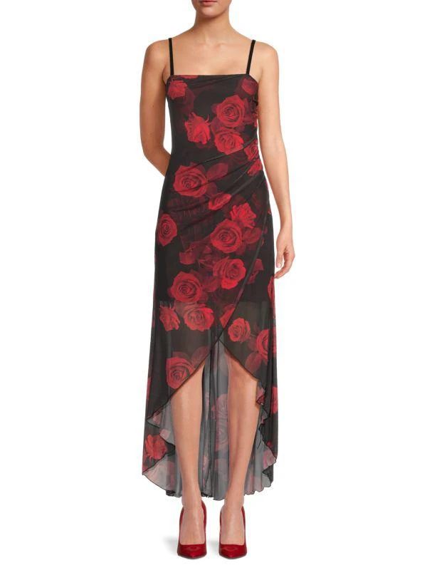Bebe Floral High Low Sheath Midi Dress 1
