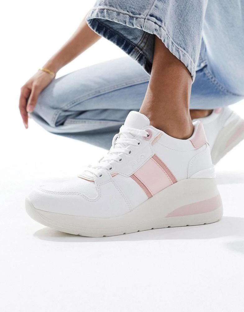 ALDO ALDO Abnerry wedge trainers in white and pink 4