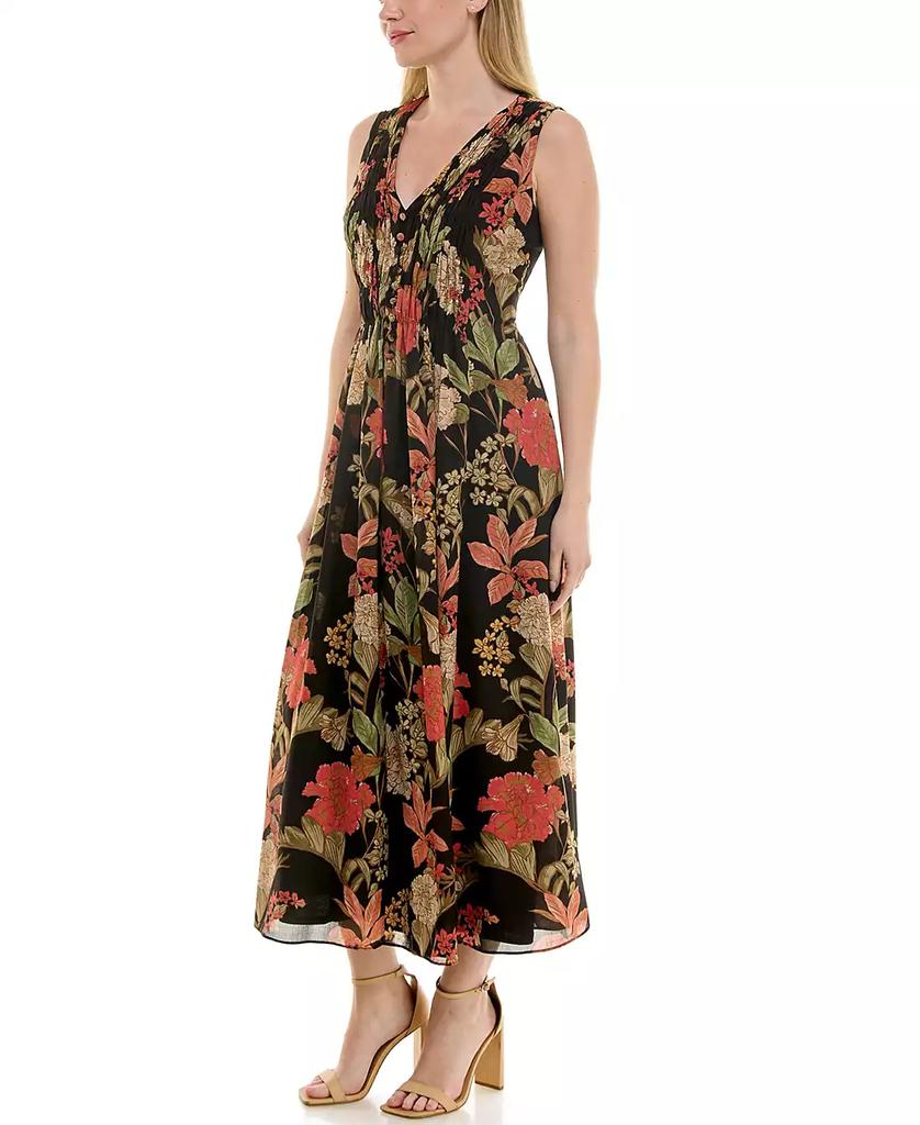 Taylor Women's Printed V-Neck Smocked-Waist Sleeveless Dress