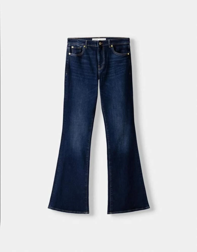 Bershka Bershka high waisted flared jeans in dark wash 3