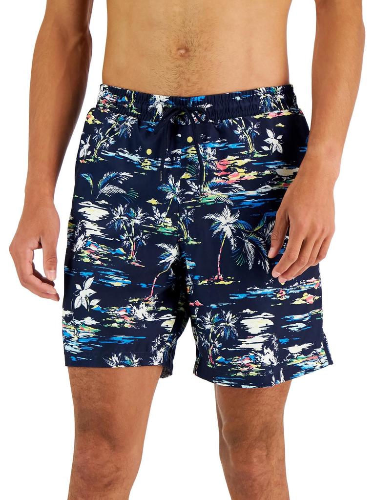 Club Room Mens Island Print Drawstring Swim Trunks