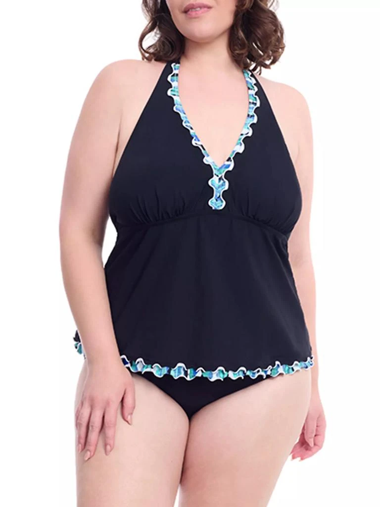 Gottex Swimwear Plus Bachata Ruffled Trim Halterneck Tankini 1