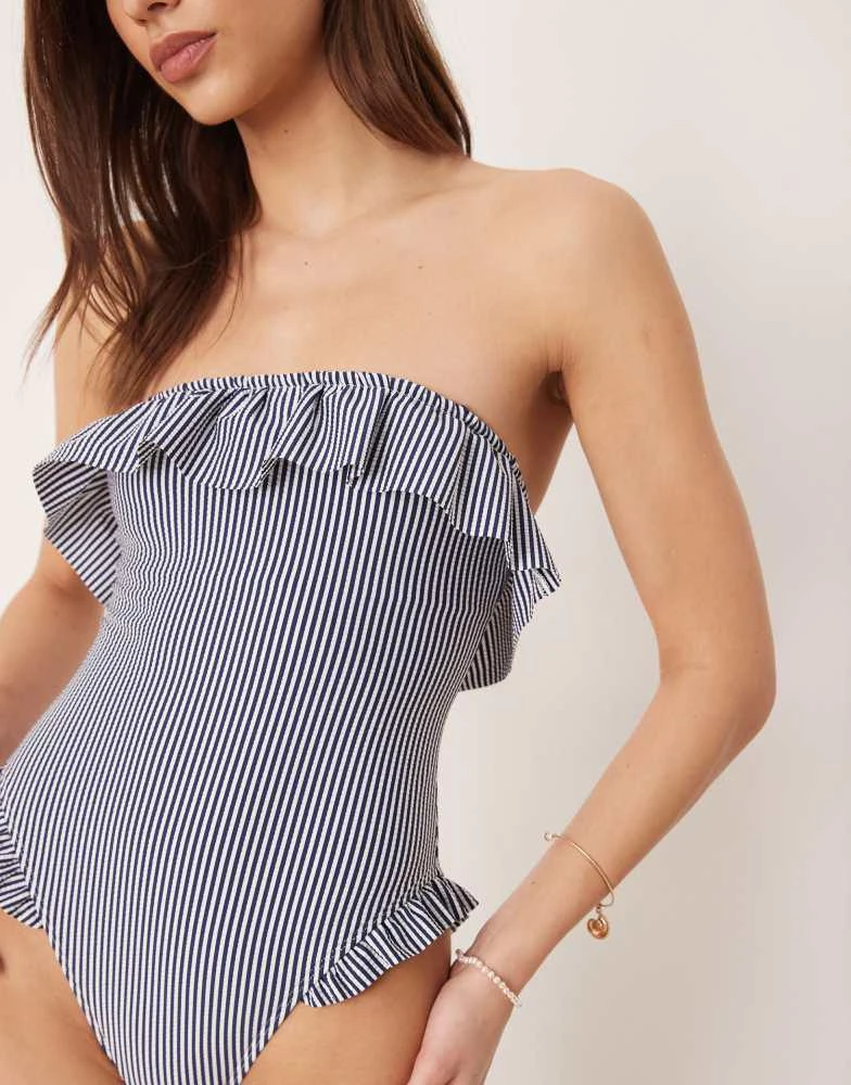 ASOS ASOS DESIGN Scarlet stripe bandeau frill swimsuit in indigo 3