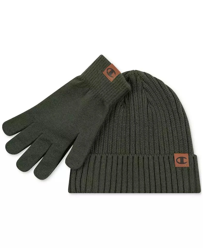 CHAMPION Men's Shift 2-Pc. Ribbed-knit Beanie & Gloves Set 1