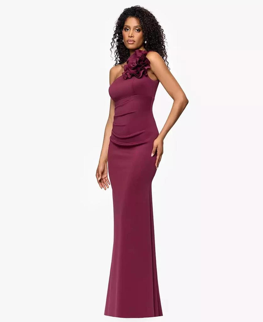 Betsy & Adam Women's Scuba One-Shoulder Flower Long Sheath Dress - Wine - Size 6