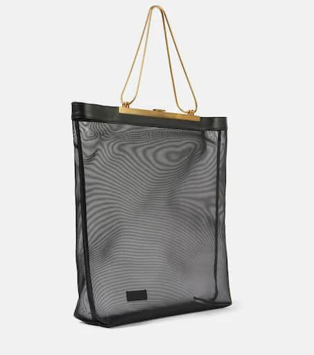 Khaite Augusta leather-trimmed mesh shopper 4