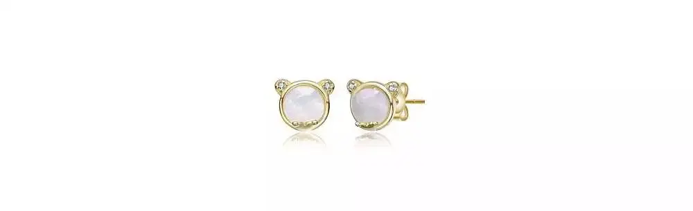 GiGiGirl Plated Mother Of Pearl & Clear Cubic Zirconia Bear Stud Earrings For Kids