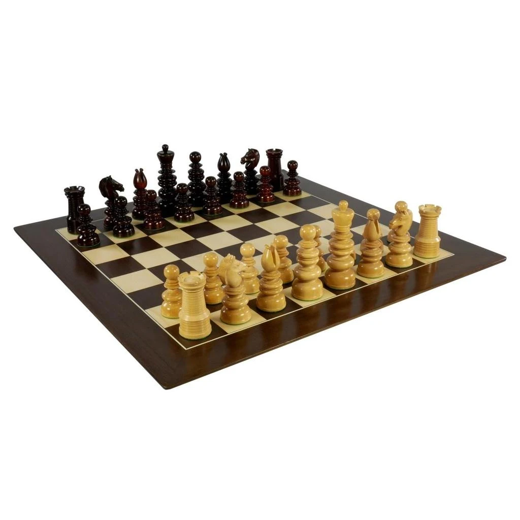 WorldWise Imports 4.25 in. Bud Rosewood Calvert Pieces on Chess Board Set Walnut & Sycamore Maple 1