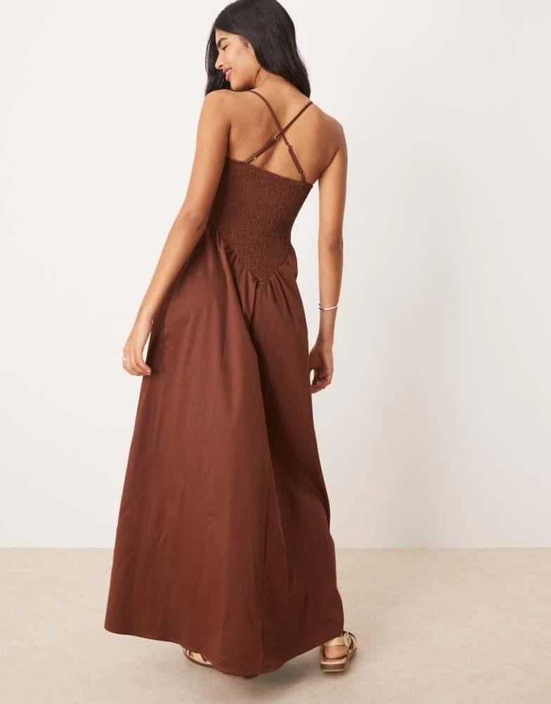 ASOS ASOS DESIGN scoop neck crinkle maxi dress with cross back in chocolate 4