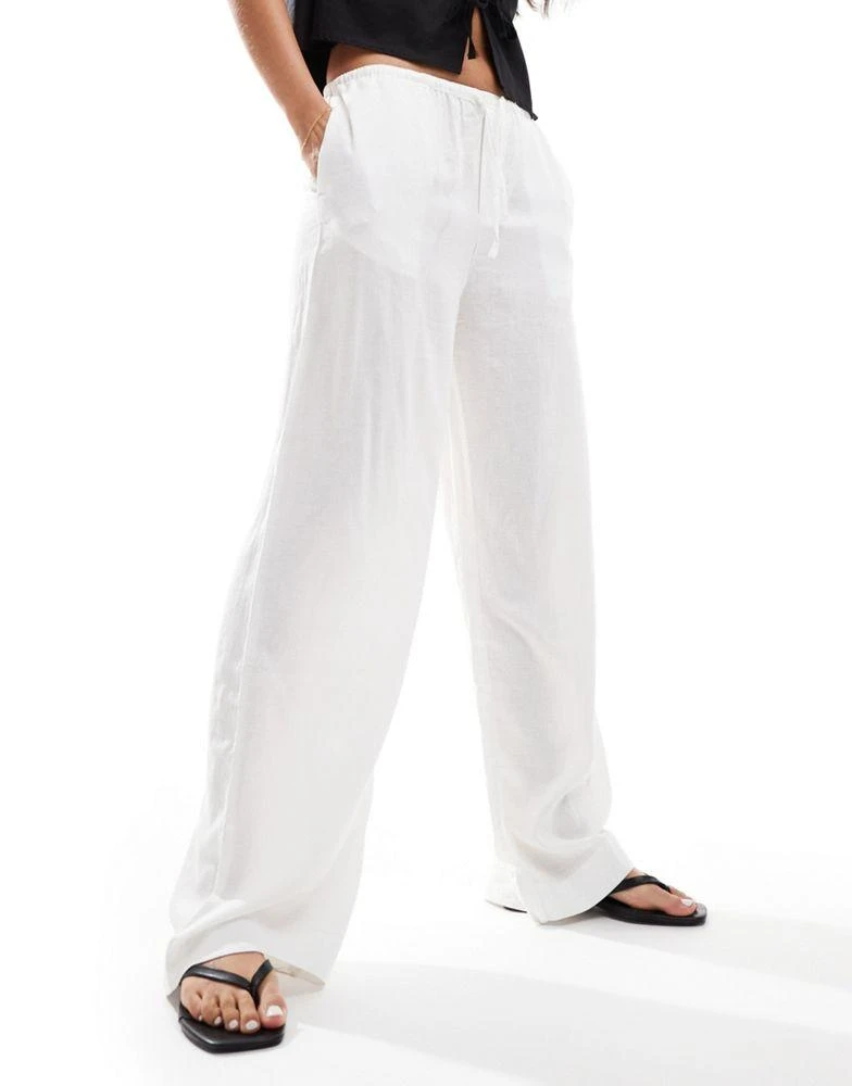 Mango Mango linen straight leg relaxed trousers in white 4