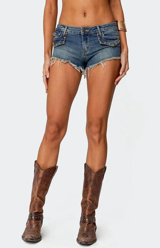 Edikted Studded Low Rise Denim Micro Shorts 2