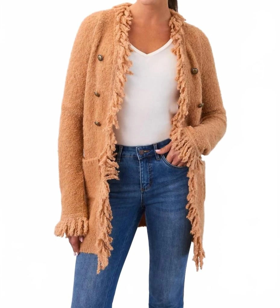 FDJ Fringed Cardigan Coat In Camel