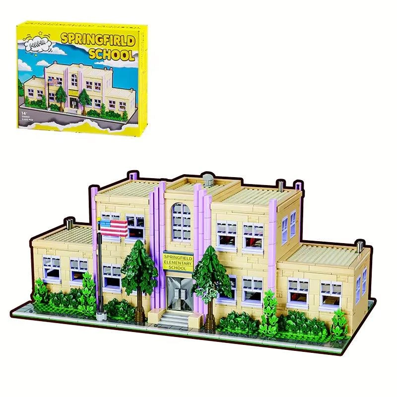 barweer 3500-Piece Springfield Elementary School Building Blocks Set - Modular Architecture Brick Model Toy for Anime Enthusiasts - Ideal Christmas Gift