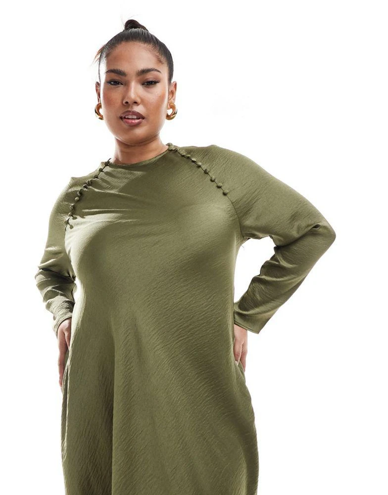 ASOS ASOS DESIGN Curve satin biased maxi dress with button detail in khaki 3