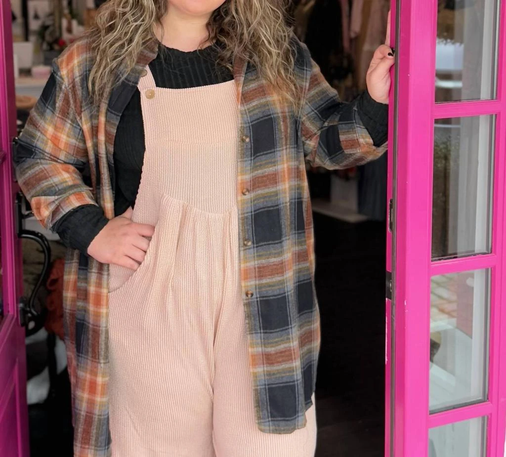 Oddi Oddi - Knit Textured Strip Button Overall With Side Pocket - Plus