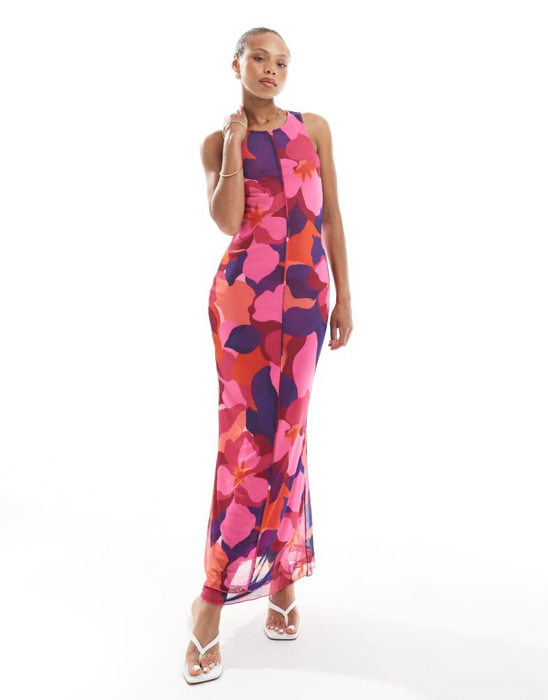 VERO MODA Vero Moda sleeveless seam front mesh dress in bold abstract painted print