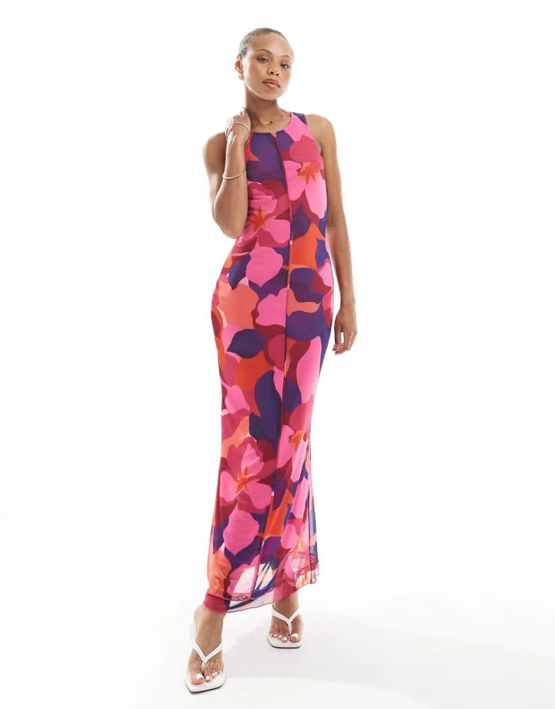 VERO MODA Vero Moda sleeveless seam front mesh dress in bold abstract painted print 1