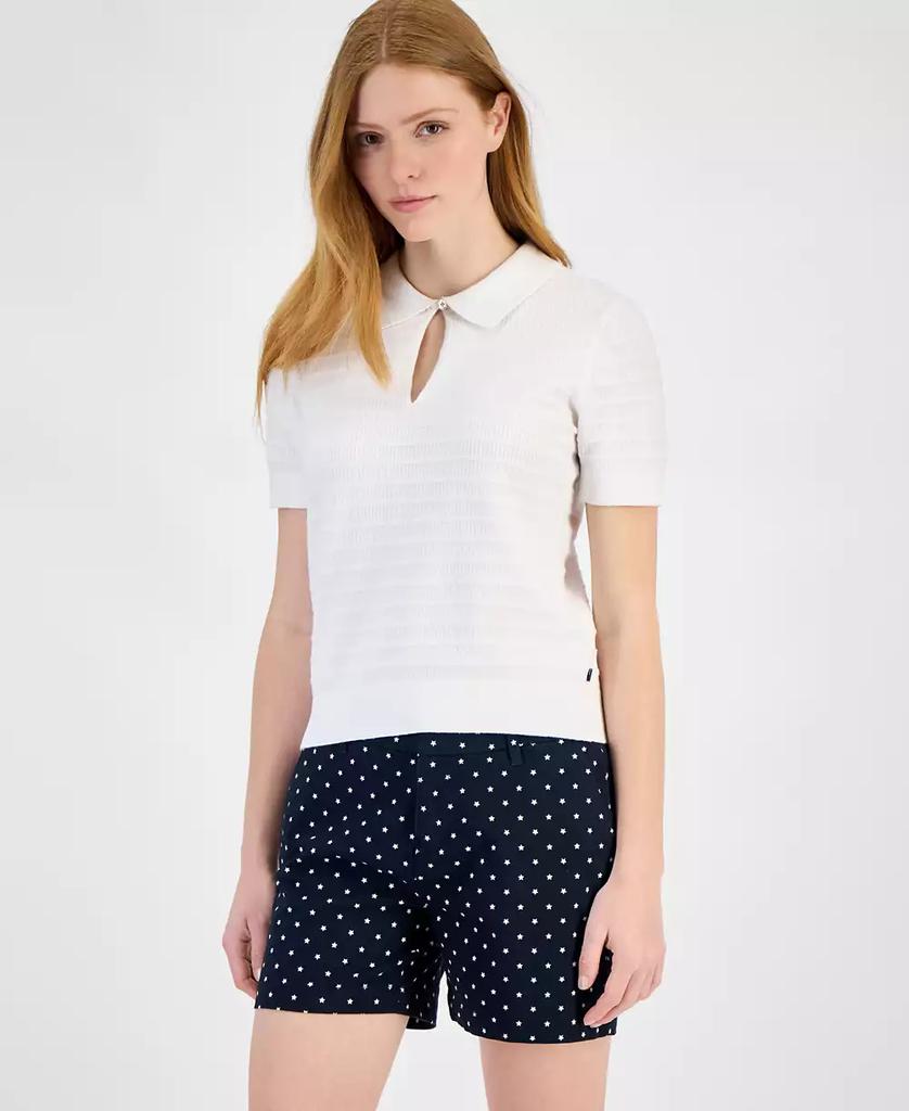 Tommy Hilfiger Women
s Cotton Scalloped-Stripe Keyhole Polo