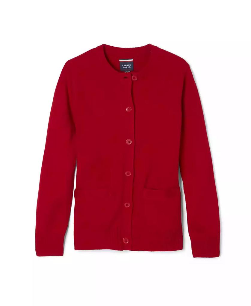 French Toast Big Girls Anti-Pill Crew Neck Cardigan Sweater