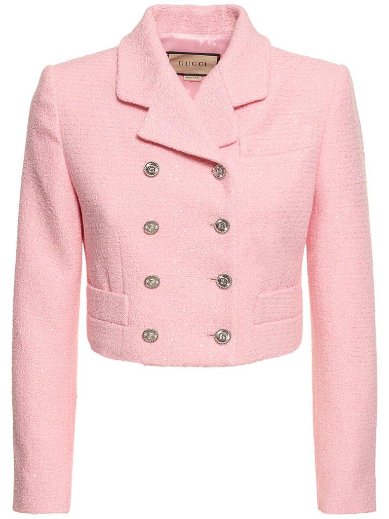 GUCCI Cotton Blend Cropped Tweed Blazer