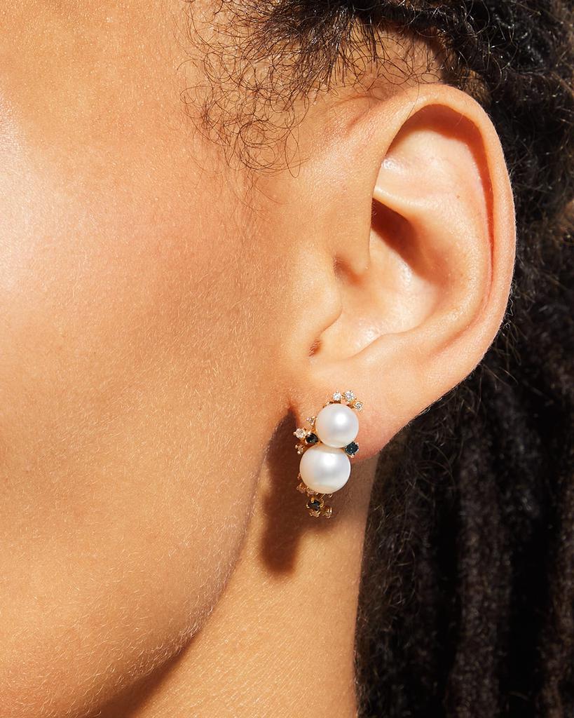 Stevie Wren Blue and White Diamond 14K Ear Climbers with Pearls