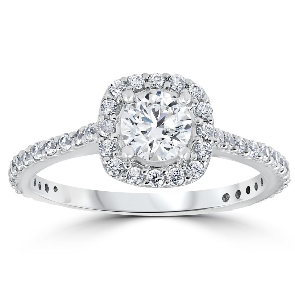 Pompeii3 Platinum 1 1/5ct TDW Cushion Halo Round Diamond Engagement Ring