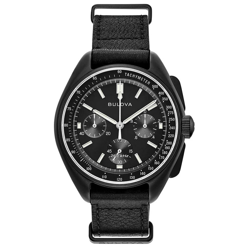 Bulova Men's Lunar Pilot Chronograph Black Leather Strap Watch 45mm