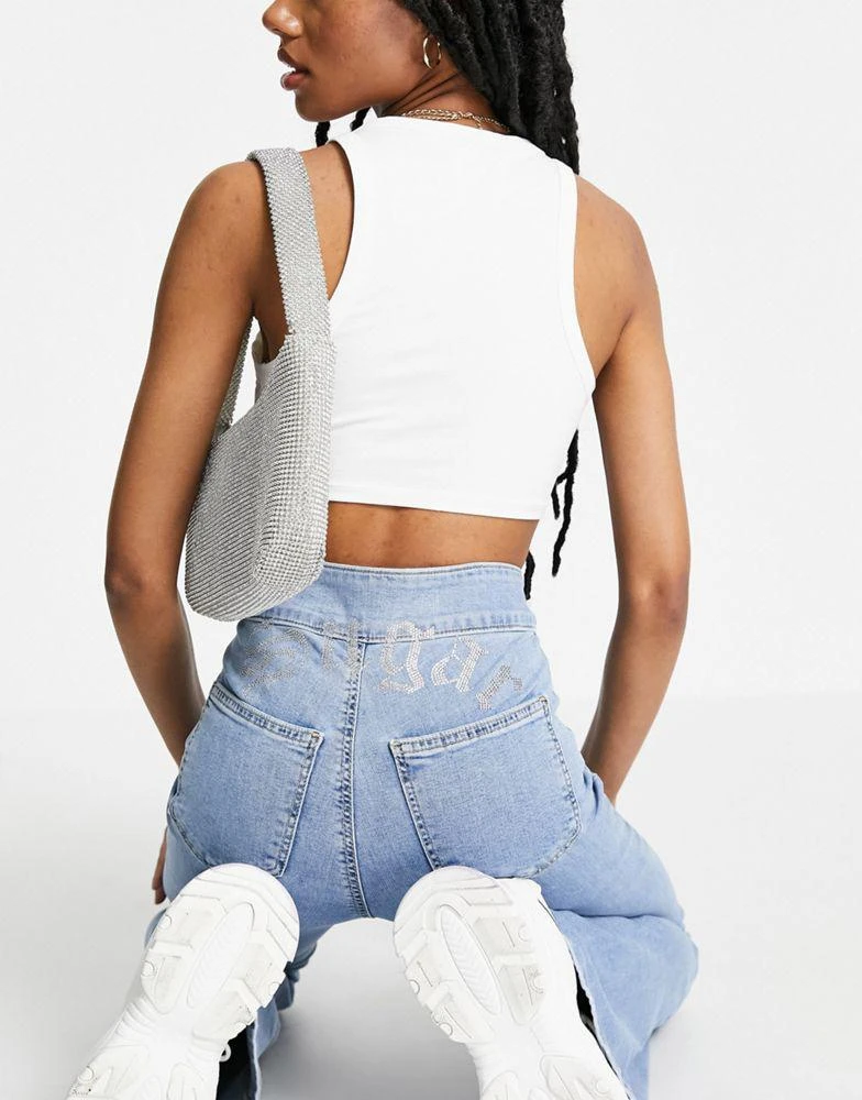 Topshop Topshop Three stretch flare with sugar diamantes in mid blue 1