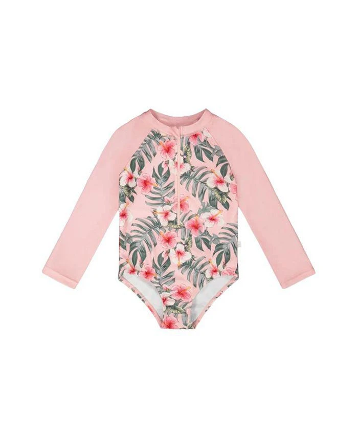 Deux par Deux Girls
 One-Piece Long Sleeve Hibiscus Rashguard - Little Kid