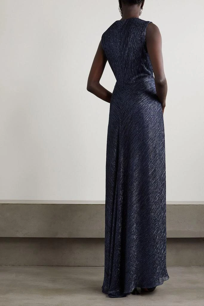 Costarellos Mireille twist-front metallic plissé-jersey gown 3