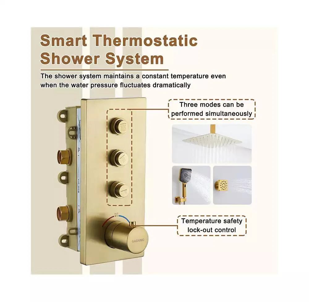 CASAINC 3 Functions 12 Inch Ceiling Mounted Thermostatic Shower System 4