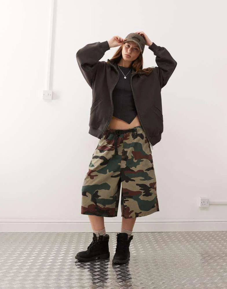 Weekday Weekday Jodi zip through funnel neck sweatshirt in dark grey 2