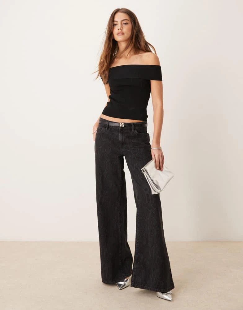 GINA TRICOT Gina Tricot compact knitted top with off shoulder detail in black 2