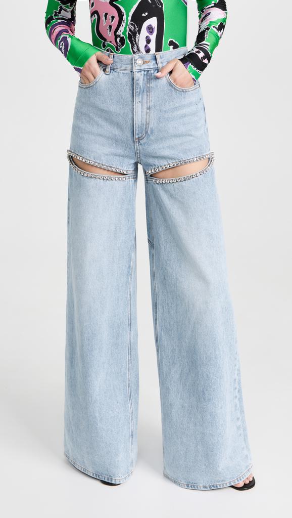 Area Wide Leg Crystal Slit Jeans