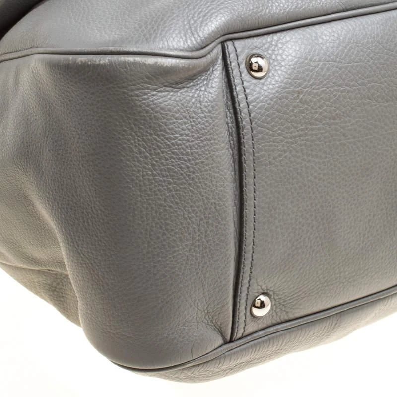 Yves Saint Laurent Yves Saint Laurent Grey Leather Large Obi Bowler Bag 11