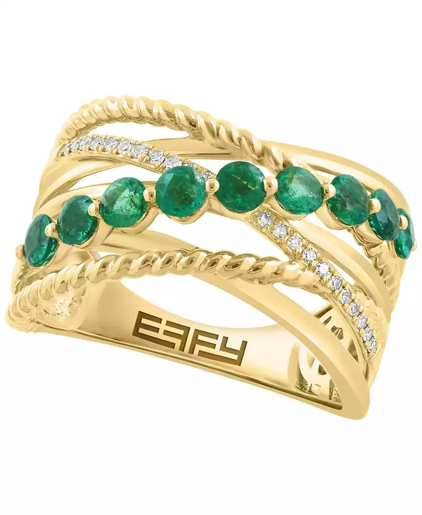 Effy Emerald (7/8 ct. t.w.) and Diamond (1/20 ct. t.w.) Ring in 14k Yellow Gold