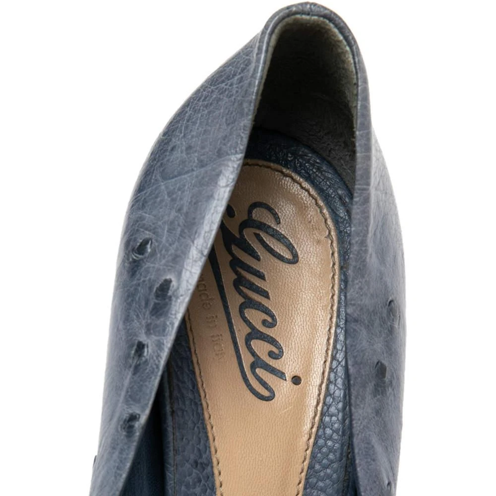 Gucci Gucci Blue Ostrich Leather Peep Toe Platform Pumps Size 38  7