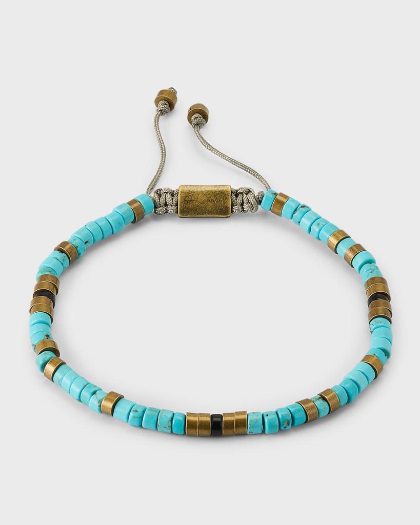 Jan Leslie Men's Brass and Turquoise Beaded Pull Cord Bracelet